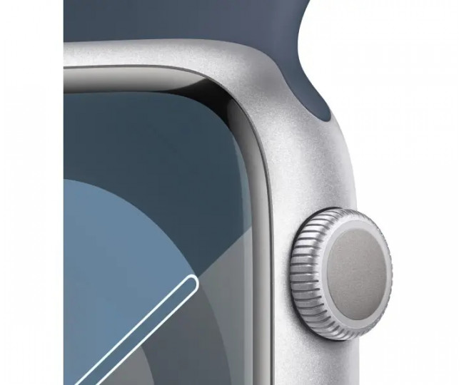 Apple Watch Series 9 GPS 41mm Silver Aluminum Case w. Storm Blue Sport Band - S/M (MR903)